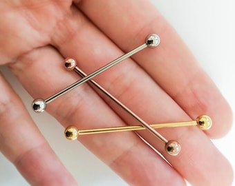 Mother Day Sale - Gold Industrial Piercing-Gold 14g Industrial Barbell 38mm-Industrial Barbell 316L Surgical Steel Scaffold Earring