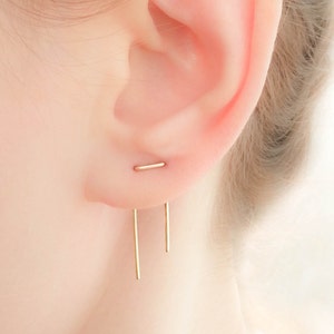 Double Piercing Earrings-Threader Earrings-Double Lobe Earrings-Double Threader Earrings-Double Piercing-Two hole Earrings-Staple Earrings image 2