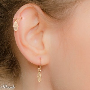 Helix Earring - Cartilage hoop earring - Tiny hamsa gold hoop - Gold Helix Earring - Helix piercing