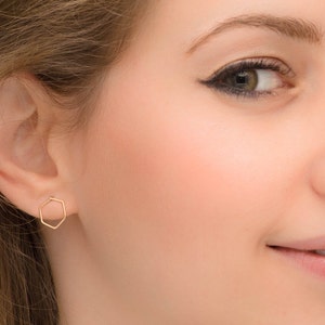 Hexagon Earrings, Gold Studs, Minimalist Earrings, Geometric Earrings, Stud Earrings, Ear Studs