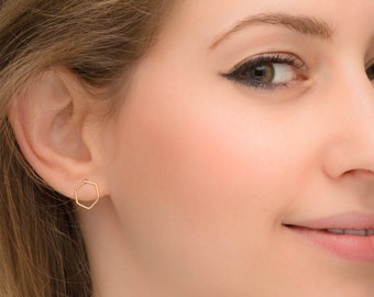 Hexagon Earrings, Gold Studs, Minimalist Earrings, Geometric Earrings, Stud Earrings, Ear Studs
