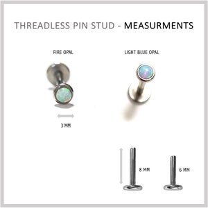 16G Push Pin Labret Disk Stud - Tiny Fire Opal Threadless Flat Back ...