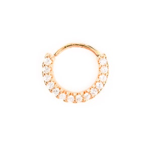 Gold Brilliant Sparkle Gems Front Lined Clicker Hoop Ring Klare Gemme Helix Septum 18g