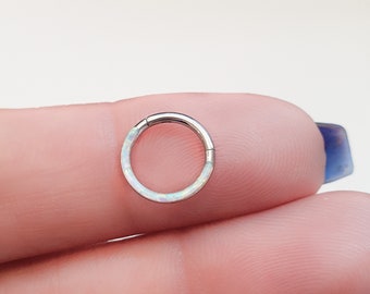 Mother Day - Septum Piercing, Septum Opal Ring Clicker, 16g Surgical Steel Opal Septum Clicker, Clicker Ring Hinged Nose Ring Hoop