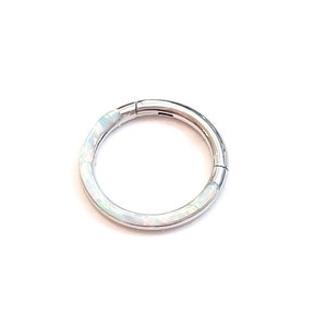 Opal Septum Ring Clicker, Septum Opal Ring Clicker, 16g Surgical Steel Septum, Clicker Ring Hinged Nose Ring Hoop 8mm
