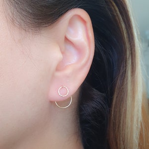 Ear Jackets Earrings, Gold Ear Jacket, Double Earrings, Circles Ear Jacket Earrings, Circle Geometric Earrings, Front Back Earrings image 1