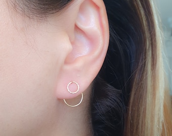 Ear Jackets Earrings, Gold Ear Jacket, Double Earrings, Circles Ear Jacket Earrings, Circle Geometric Earrings, Front Back Earrings