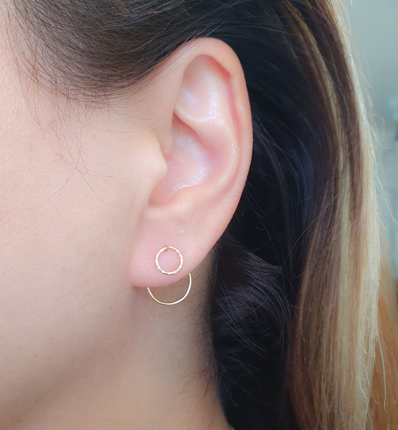 Circle Ear Jackets, Gold Ear Jacket, Double Earrings, Ear Jacket Earrings, Circle Geometric Earrings, Modern Jewelry, Front Back Earrings image 3