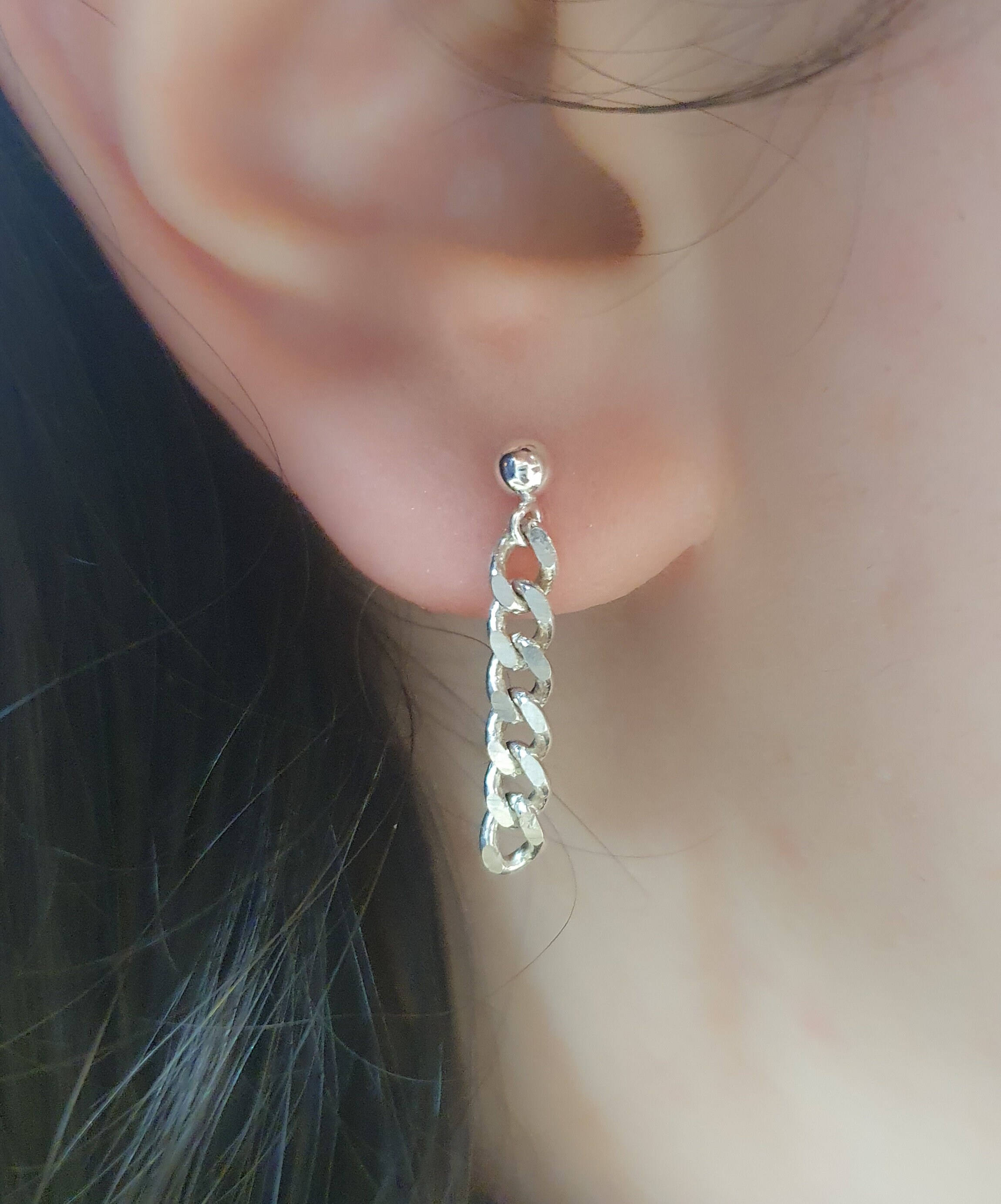 Link Chain Earrings - Curb Chain Earrings Sterling Silver