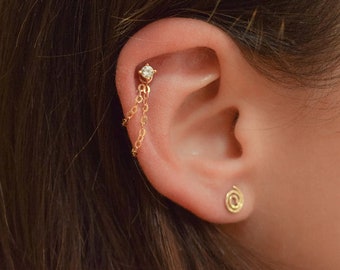 Earring Chain-  Helix Stud Earrings Chain Charm- Gold Helix Piercing Chain- Cartilage Dangle Earrings- Gold Earring Chain- Cartilage Earring