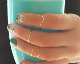 Anello midi in oro, argento e oro rosa, anello regolabile per le nocche, anello sopra le nocche, gioielli impilabili, fascia impilabile minimalista