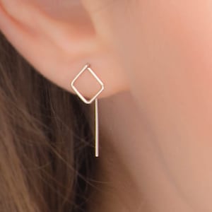 Mother Day - Square Ear Jacket, Ear Jacket Earring, Square Earrings, Ear Jacket, Ear Wrap, Geometric studs, Silver Ear Jacket