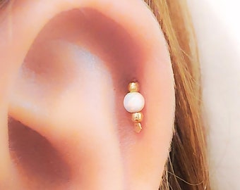 Boucle D'oreille Helix Sans Vis En Acier 316L Doré - Taille 16G (1.2mm), Longueur 6mm, Avec Zircon Cubique | Pour Piercing Cartilage, Tragus, Conch