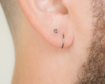 Mother Day - Mens Hoop Earrings - Mens Jewelry - Black Earrings - Earrings for Men - Oxidised Silver Hoops