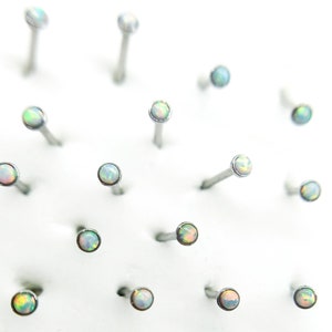 Tiny opal Nose Stud, Opal Nose Stud Stainless Stainless steel Silver Color, Nose Piercing, 2mm White opal nose stud, 20g L shape nose ring