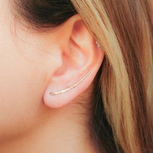 Rose Gold Earrings- Rose Gold Ear Climber Earrings- Rose Gold Ear Crawler- Ear Sweep- Bar Earrings- Earclimber-up the ear earrings