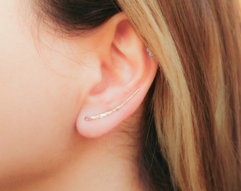 Rose Gold Earrings- Rose Gold Ear Climber Earrings- Rose Gold Ear Crawler- Ear Sweep- Bar Earrings- Earclimber-up the ear earrings