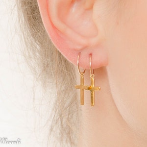 Mother Day Cross Hoop Earrings Gold Cross Hoop Earrings Simple Hoop Earrings Cross jewelry image 3