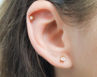 Mother Day - CZ Helix Piercing- Tiny Helix Earring Stud- Helix Stud Earring- Silver Helix Stud Diamond- Helix Cartilage Earring