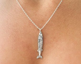 Sterling Silver Sardine Necklace: Oxidized Fish Pendant, Coastal Jewelry