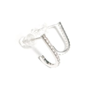 Silver Pave Earrings - Suspender Earrings - Silver CZ Earrings - CZ Diamond Earrings - Hook Earrings - J Earrings - Lobe Hugging Earrings