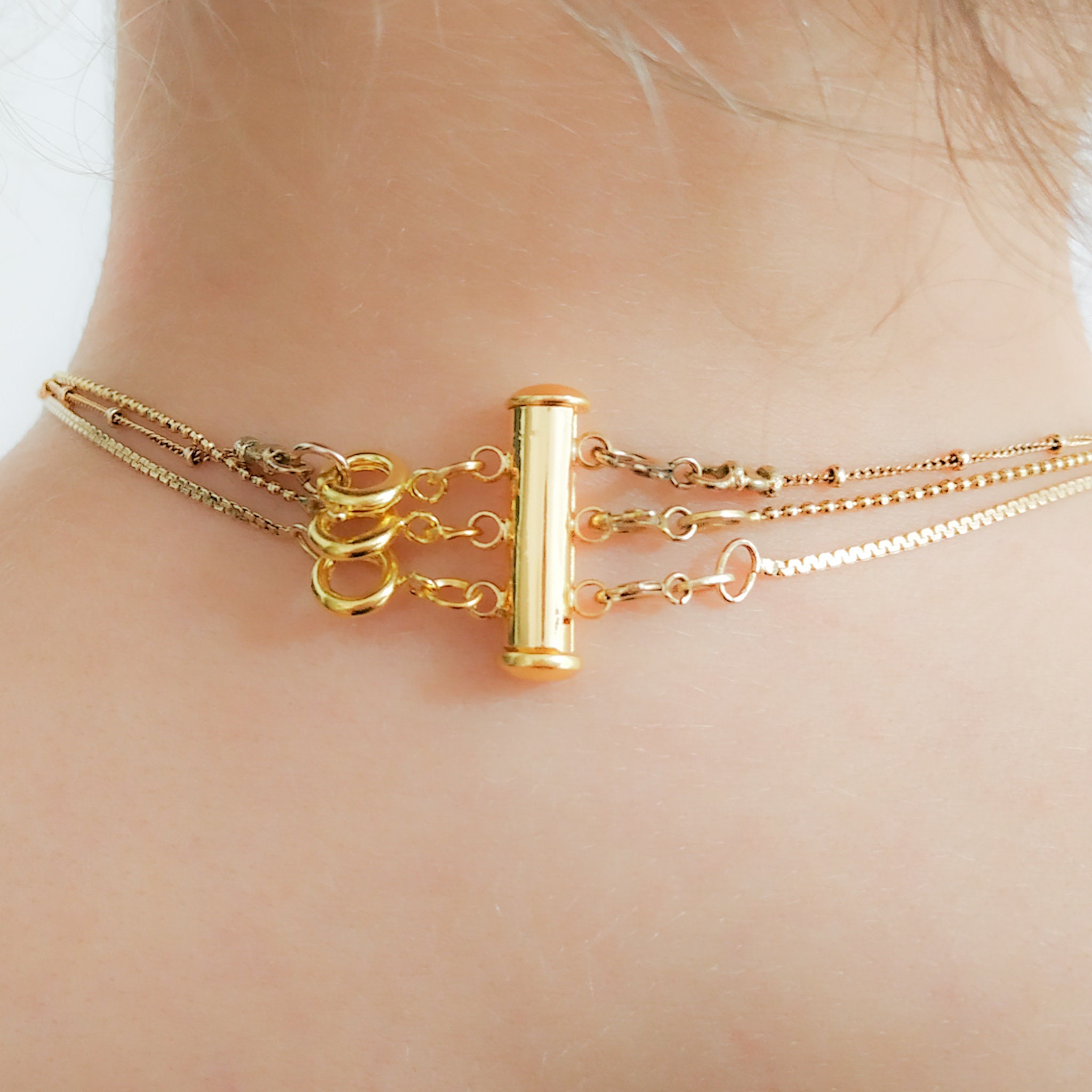  COHEALI Necklace Layered Buckle Necklace Detangler Necklace  Layering Clasps Double Necklace Clasp Necklace Lobster Clasp Jewelry  Locking Keep Multi-Layer Copper Accessories