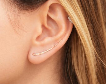 Rose Gold Earrings- Rose Gold Ear Climber Earrings- Rose Gold Ear Crawler- Ear Sweep- Bar Earrings- Earclimber-up the ear earrings
