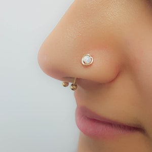 Tiny opal Nose Stud, Gold Nose Stud Dainty, Nose Piercing, White opal nose stud, 20g L shape nose ring