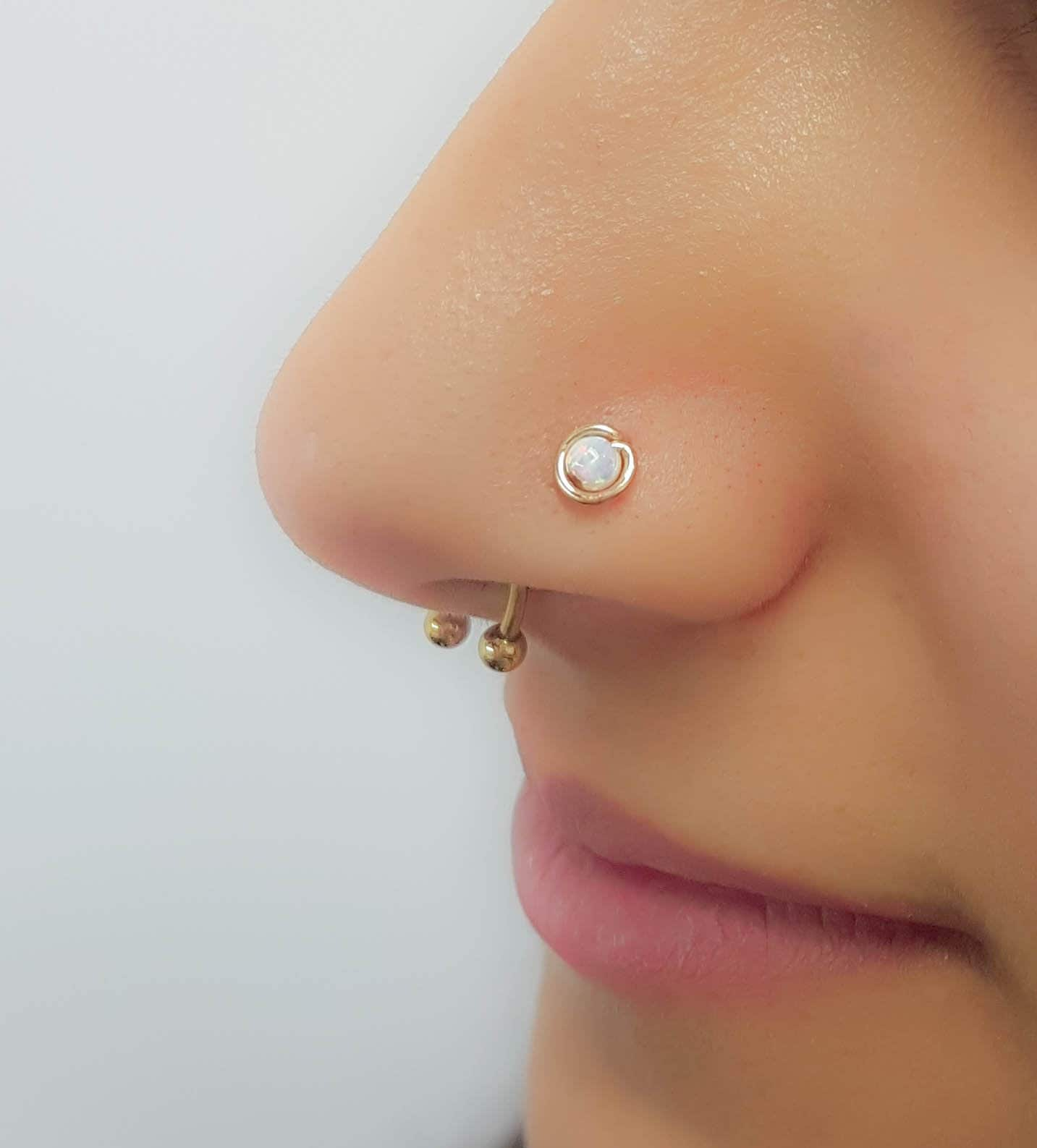 JHJT 16G Septum Nose Piercing 316L Surgical Stainless Steel Detachable  Cartilage Ear Studs Opal Nose Ring Body Jewelry