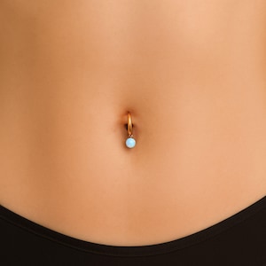 Pequeño piercing falso para el ombligo con ópalo - Piercing de aro para el ombligo con clip, ópalo blanco, ópalo azul