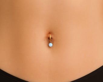 Kleine nep-navelring met opaal: navelpiercing met kliksluiting witte opaal blauwe opaal