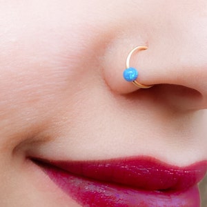 Gouden neusring, geen piercing nodig, helixoorbel, helixring, kraakbeenoorbel, hoepel neusring, nep-neusring, opaal kraal neusring