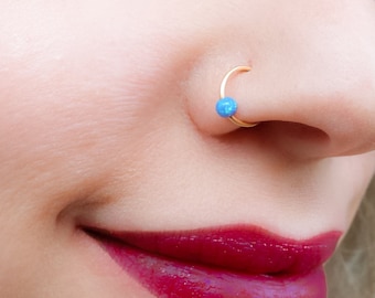 Gold Nose Ring, No Piercing Needed, Helix Earring, Helix Hoop, Cartilage Earring, Hoop Nose Ring, Fake Nose Ring, Opal Bead Nose Ring