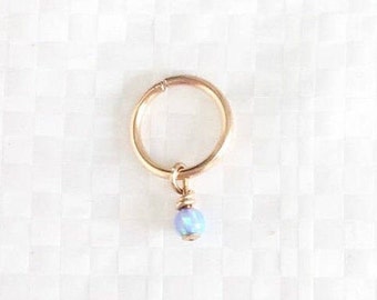 Tiny Opal Belly Ring - Rose Gold Belly Ring - Tiny Hoop Belly Ring - Opal Belly Hoop - Rose Gold Belly Piercing - Rose Gold Navel Ring