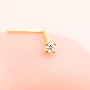 Tiny Diamond Nose Stud - Teeny Tiny Gold Diamond Nose Stud - L Shape Nose Stud 22g