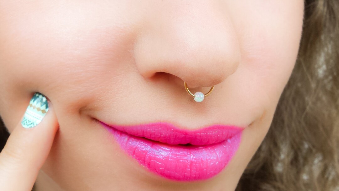 Septum Ring Fake, Gold Septum Ring, Faux Septum Piercing, White Opal