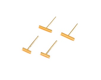 Mother Day - T Studs Set Gold - Line Studs - Small Tiny T studs - Staple Studs - Minimalist Studs Earrings - Black Gold Silver Rose Studs