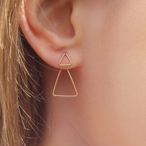 Triangle Ear Jacket, Triangle Earrings, Ear Jacket, Geometric studs, Ear Jacket Earring, Minimalist Earrings, Triangle Studs, Gold Earrings
