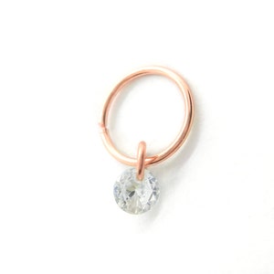 Helix Piercing Rose Gold Dangle CZ - Thin Helix Hoop Earring- Helix Earring Rose Gold Silver - Helix Cartilage Earring 18g 16g
