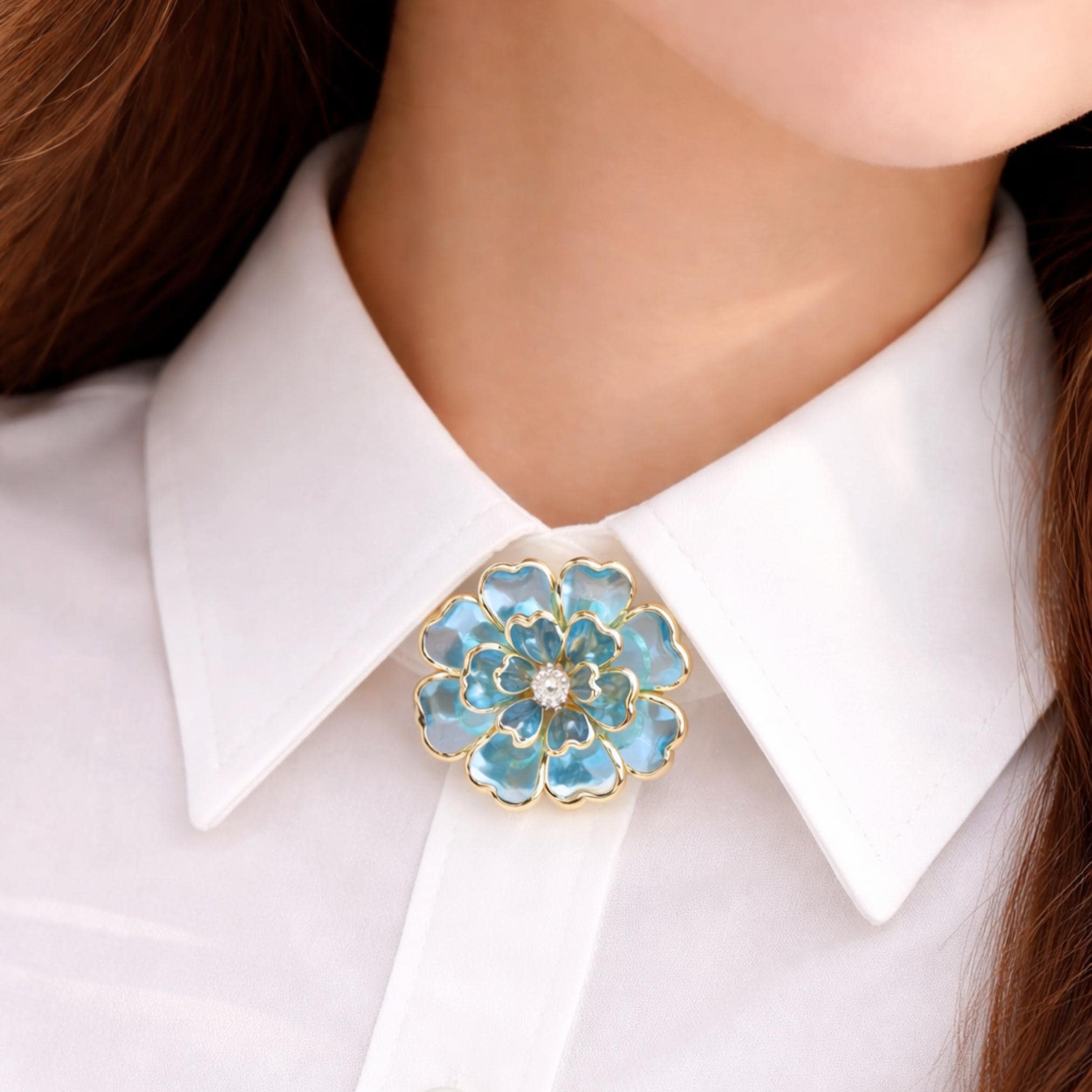Blue Flower Button Covers — Pair, Gold Edged, Clip-on Button Cover