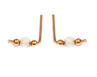 Mother Day - Opal Stud Earrings - Small Ear Climber Earrings - Gold Opal Earrings - Gold Stud Earrings - Short Climber Earrings