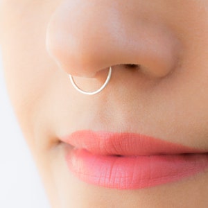 Silver Septum Ring Real Septum Jewelry Sterling Silver Hoop Piercing Thin Slim Nose Ring 20 Gauge Nose Ring 6 mm 7 mm 8 mm 9 mm 10 mm image 4