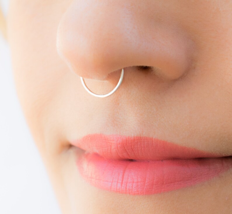 Silver Septum Ring Real Septum Jewelry Sterling Silver Hoop Piercing Thin Slim Nose Ring 20 Gauge Nose Ring 6 mm 7 mm 8 mm 9 mm 10 mm image 4