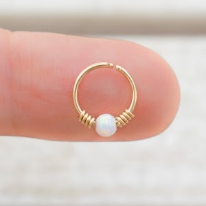 Mother Day Helix Earring Hoop Opal White Opal Helix Helix Ring Gold Wrapped Helix Hoop with Opal Helix Ring Cartilage Hoop image 3