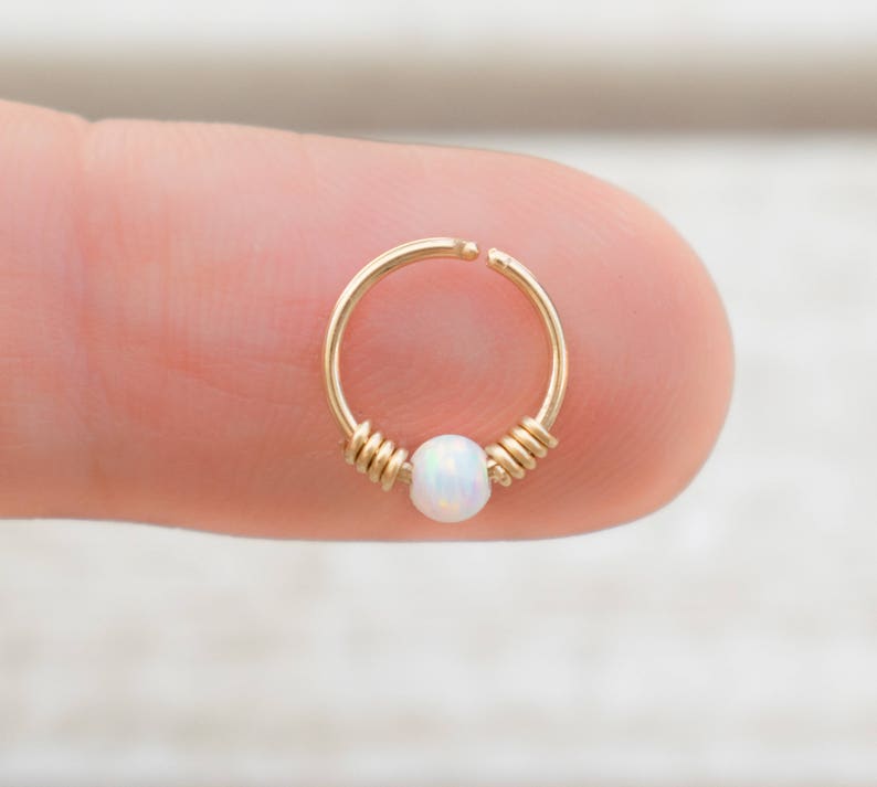 Mother Day Helix Earring Hoop Opal White Opal Helix Helix Ring Gold Wrapped Helix Hoop with Opal Helix Ring Cartilage Hoop image 3