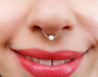 Mother Day - Silver septum ring, Septum with Opal, Opal Nose Ring, Silver Septum, Opal Septum Ring, Septum