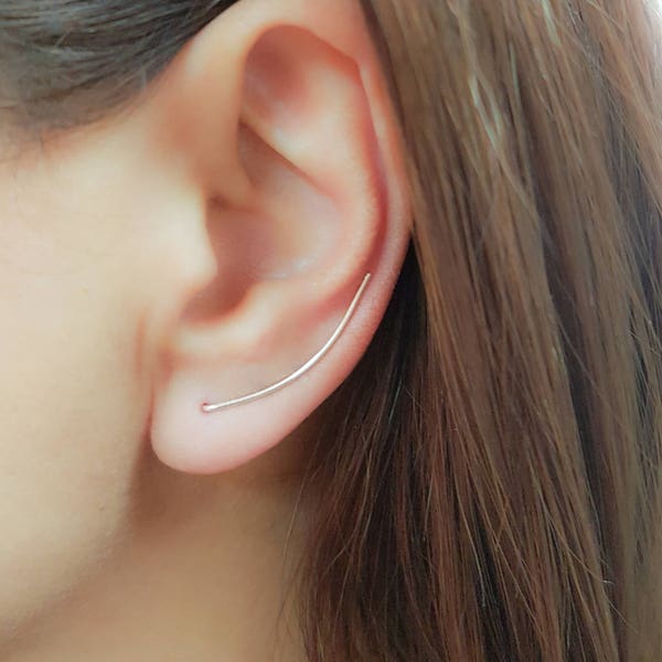 Thin Dainty Ear Climber Earrings- Sterling Silver Ear Climber- Rose Gold Ear Climber Earrings- Delicate Ear Crawler- Bar Earrings