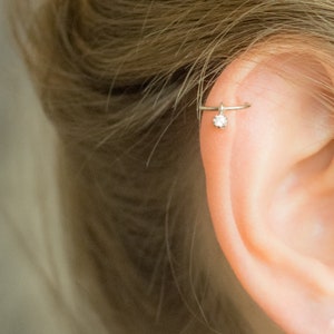 Mother Day - CZ Helix Piercing- Tiny Helix Earring Hoop- Helix Dangling Earring- Silver Helix Dangle Diamond- Helix Cartilage Earring