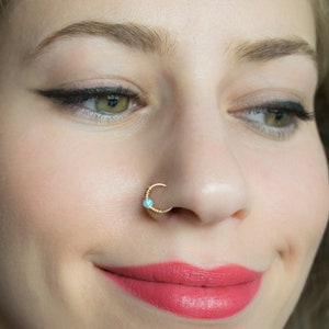 Gold nose ring, opal nose earring, opal nose hoop, nose hoop, thin nose ring, nose piercing ring, beaded nose hoop