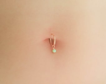 Simple Opal Belly Hoop Ring-Tiny Belly Piercing-Belly Hoop-Simple Belly Jewelry-Dainty Belly Ring-Tiny Navel Ring